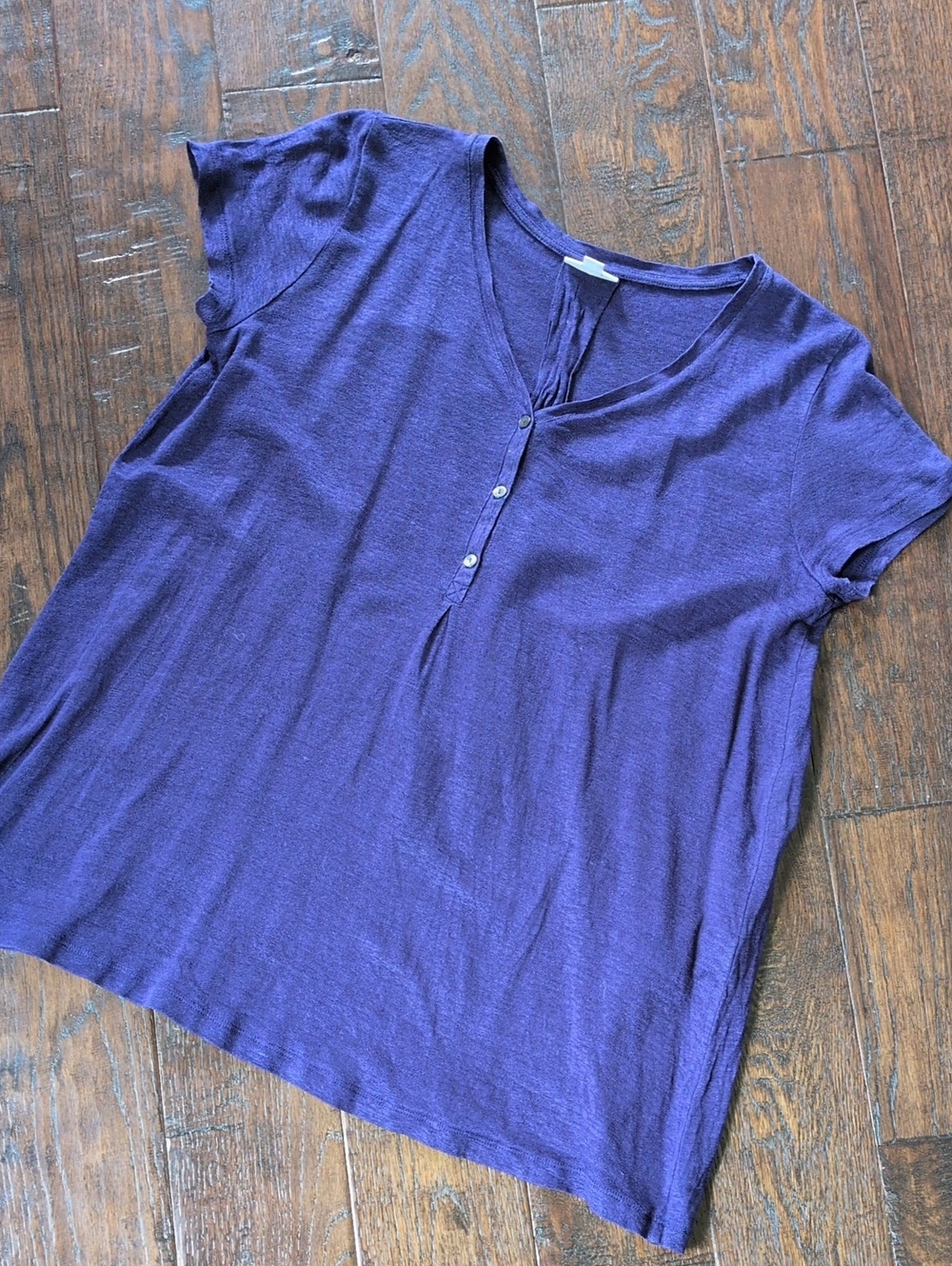 J. JILL I Lightweight Short Sleeve Linen Henley Top in Deep Purple Blue, M - Picture 2 of 10